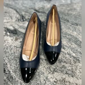 Cole Haan Navy Blue and Black Patent Cap Toe Go To Block Heel New In Box